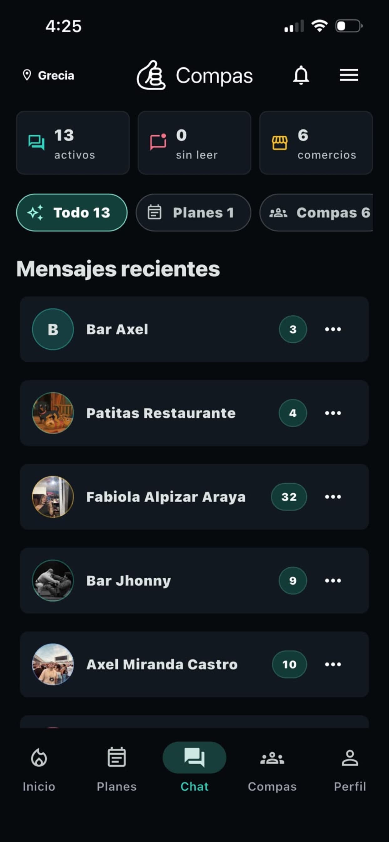 Chats con compas y comercios